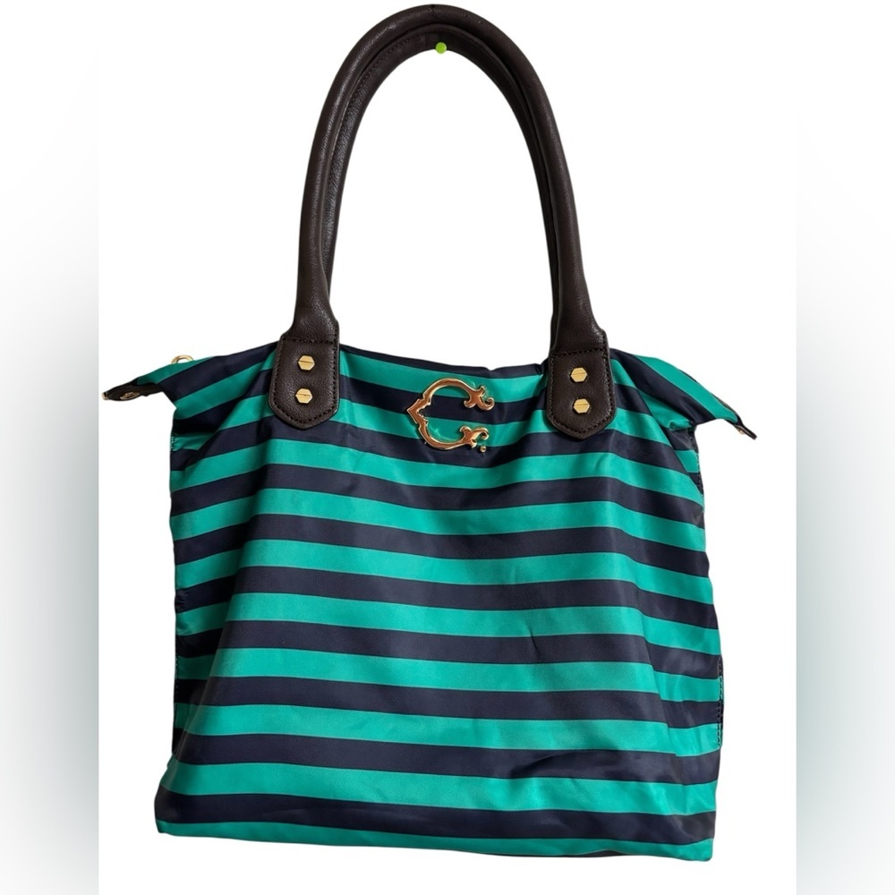 C. Wonder Teal and Black Striped Tote